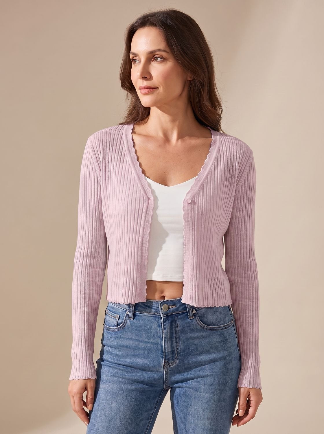 Cardigan tricot feminino leve com decote V e botões, corte folgado