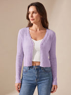 Cardigan tricot feminino leve com decote V e botões, corte folgado