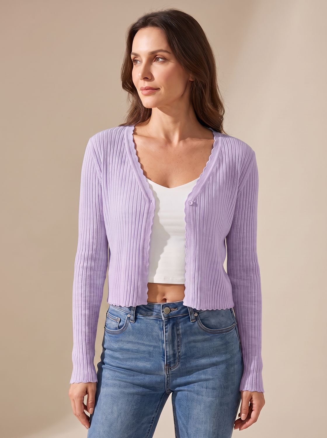 Cardigan tricot feminino leve com decote V e botões, corte folgado