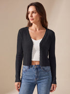 Cardigan tricot feminino leve com decote V e botões, corte folgado
