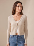Cardigan tricot feminino leve com decote V e botões, corte folgado