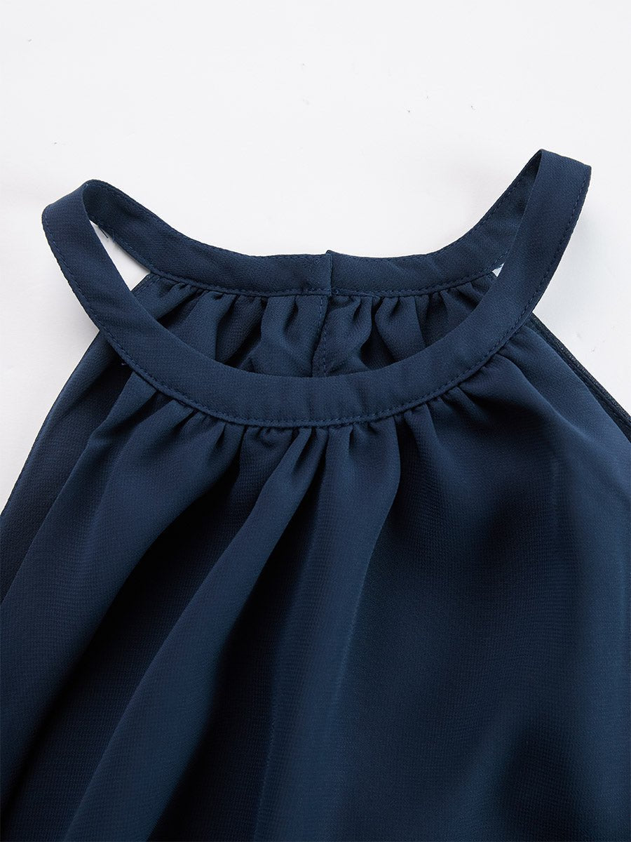 Conjunto feminino duas peças halter palazzo estampado azul marinho
