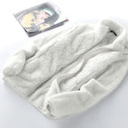 Jaqueta fleece feminina oversized com gola alta e zíper