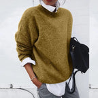 Pullover feminino oversized blend de caxemira gola redonda
