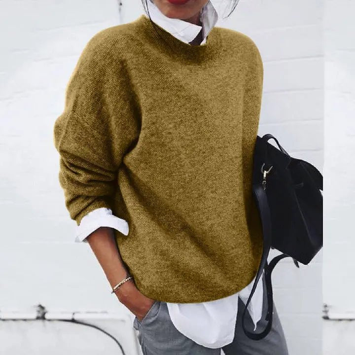 Pullover feminino oversized blend de caxemira gola redonda