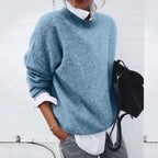 Pullover feminino oversized blend de caxemira gola redonda