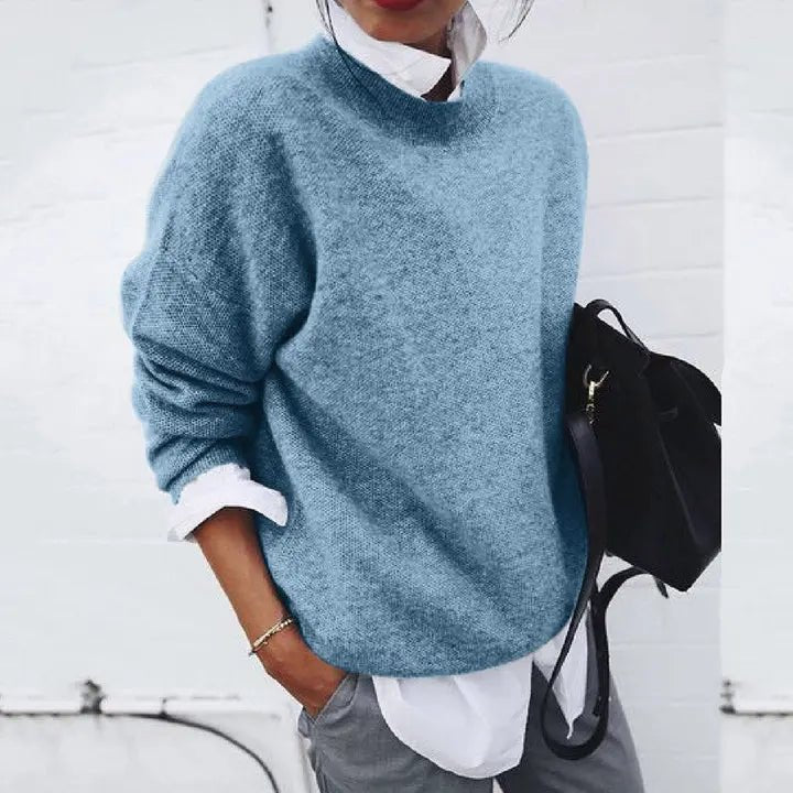 Pullover feminino oversized blend de caxemira gola redonda