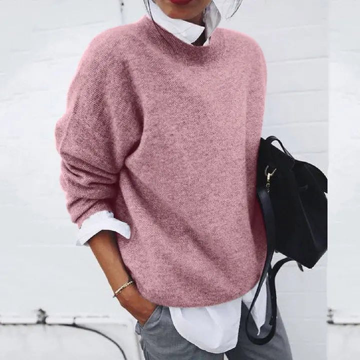 Pullover feminino oversized blend de caxemira gola redonda