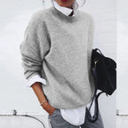Pullover feminino oversized blend de caxemira gola redonda
