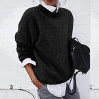 Pullover feminino oversized blend de caxemira gola redonda