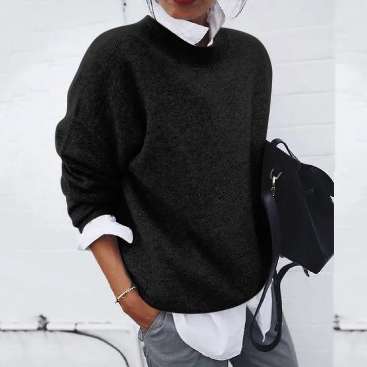 Pullover feminino oversized blend de caxemira gola redonda