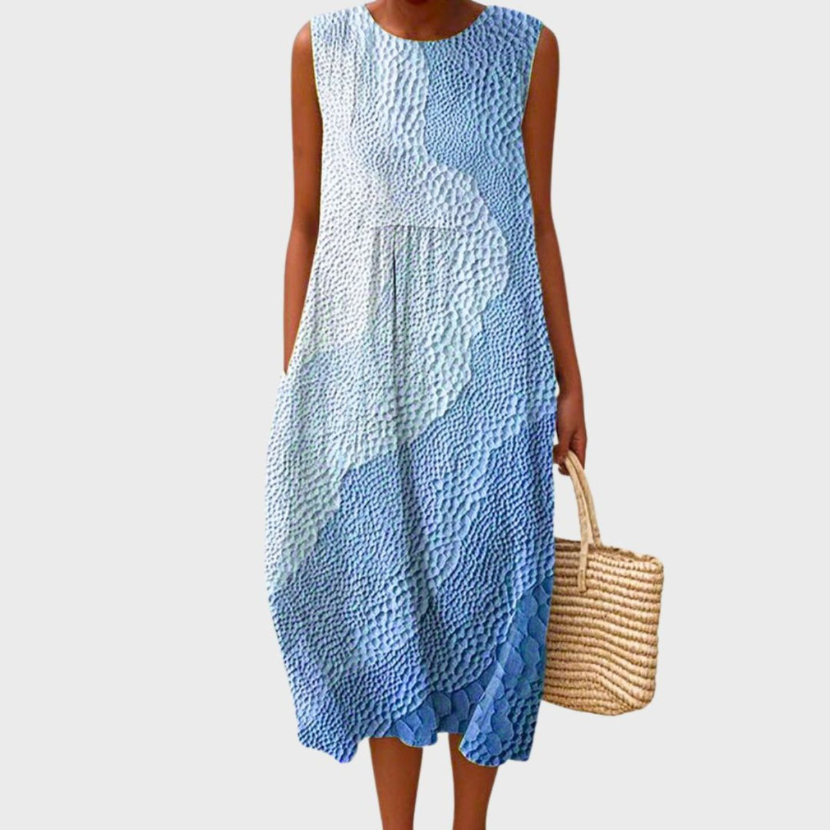 Vestido midi de linho sem mangas corte relaxed xadrez azul feminino
