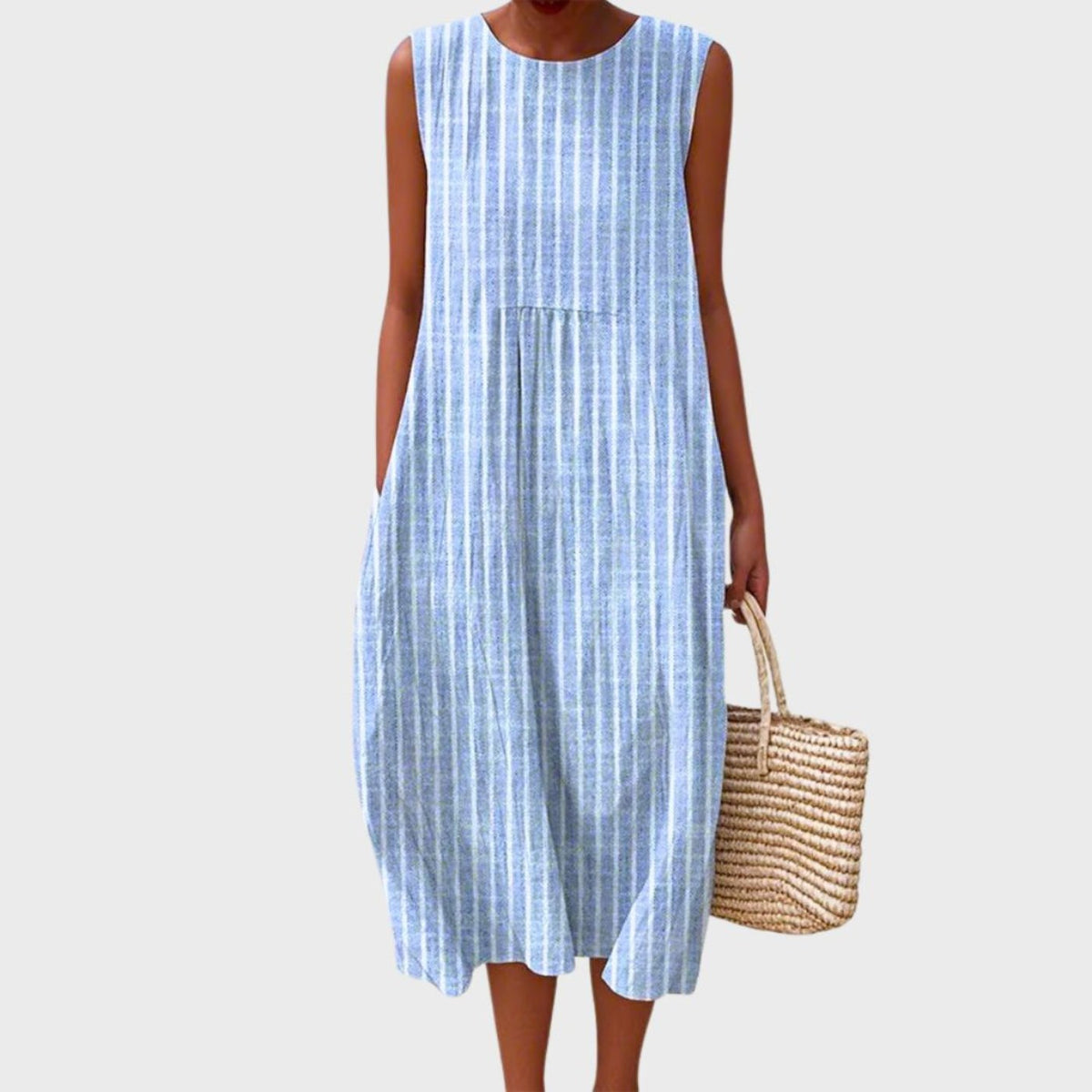 Vestido midi de linho sem mangas corte relaxed xadrez azul feminino
