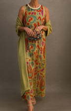Vestido maxi floral sem mangas com casaco coordenado conjunto feminino