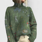 Camisola gola alta floral relaxed fit para mulher estampado azul bege
