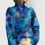 Camisola gola alta floral relaxed fit para mulher estampado azul bege