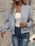 Bomber jacket acolchoada mulher com fecho de correr e tecido texturizado estruturado