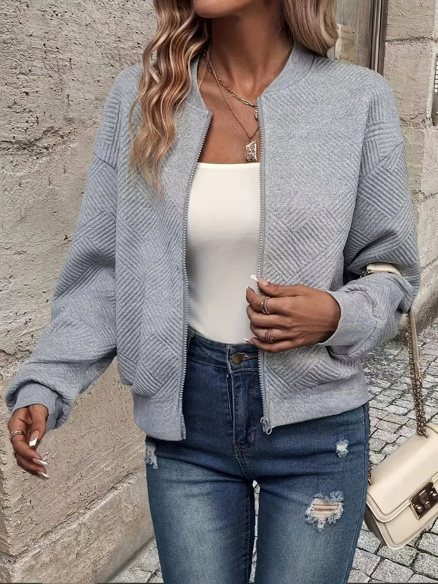 Bomber jacket acolchoada mulher com fecho de correr e tecido texturizado estruturado