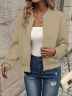 Bomber jacket acolchoada mulher com fecho de correr e tecido texturizado estruturado