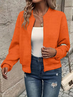 Bomber jacket acolchoada mulher com fecho de correr e tecido texturizado estruturado