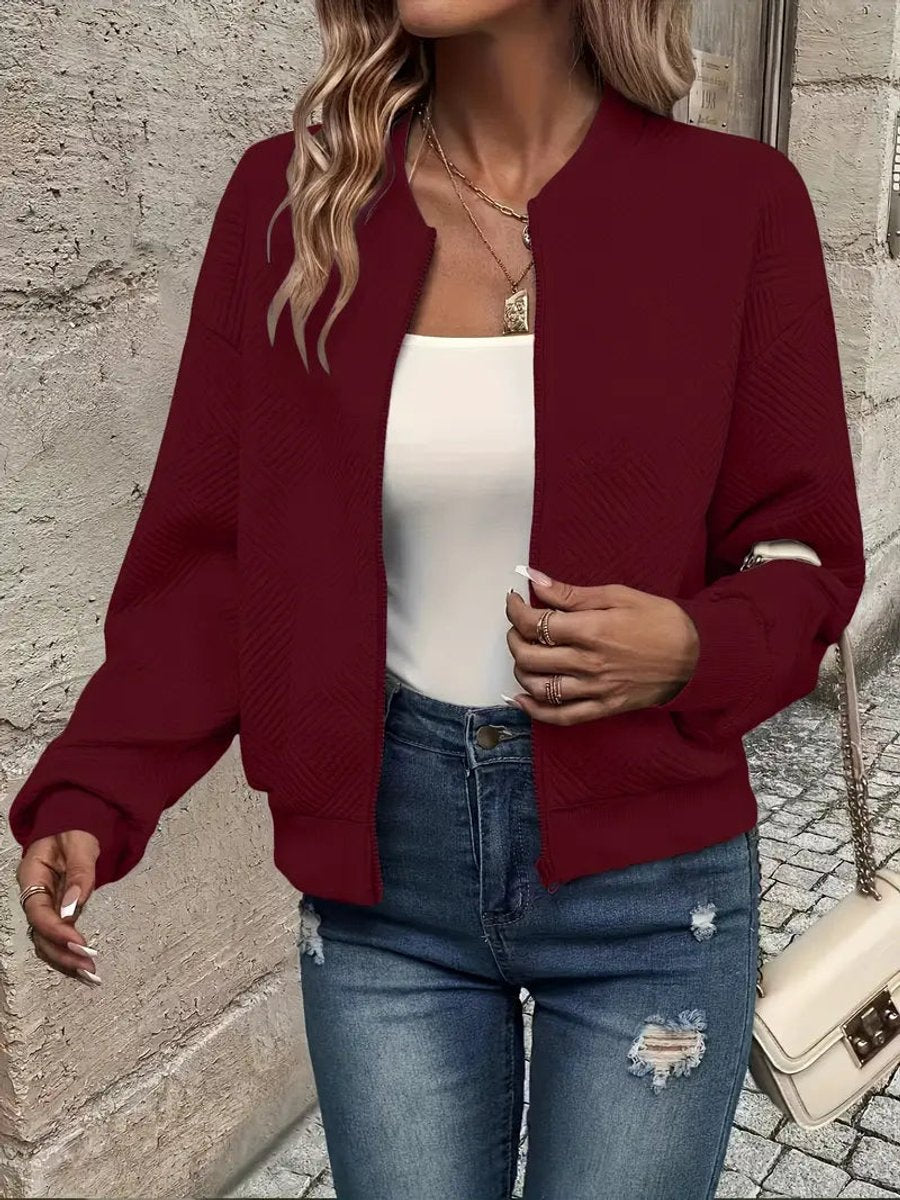Bomber jacket acolchoada mulher com fecho de correr e tecido texturizado estruturado
