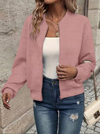 Bomber jacket acolchoada mulher com fecho de correr e tecido texturizado estruturado