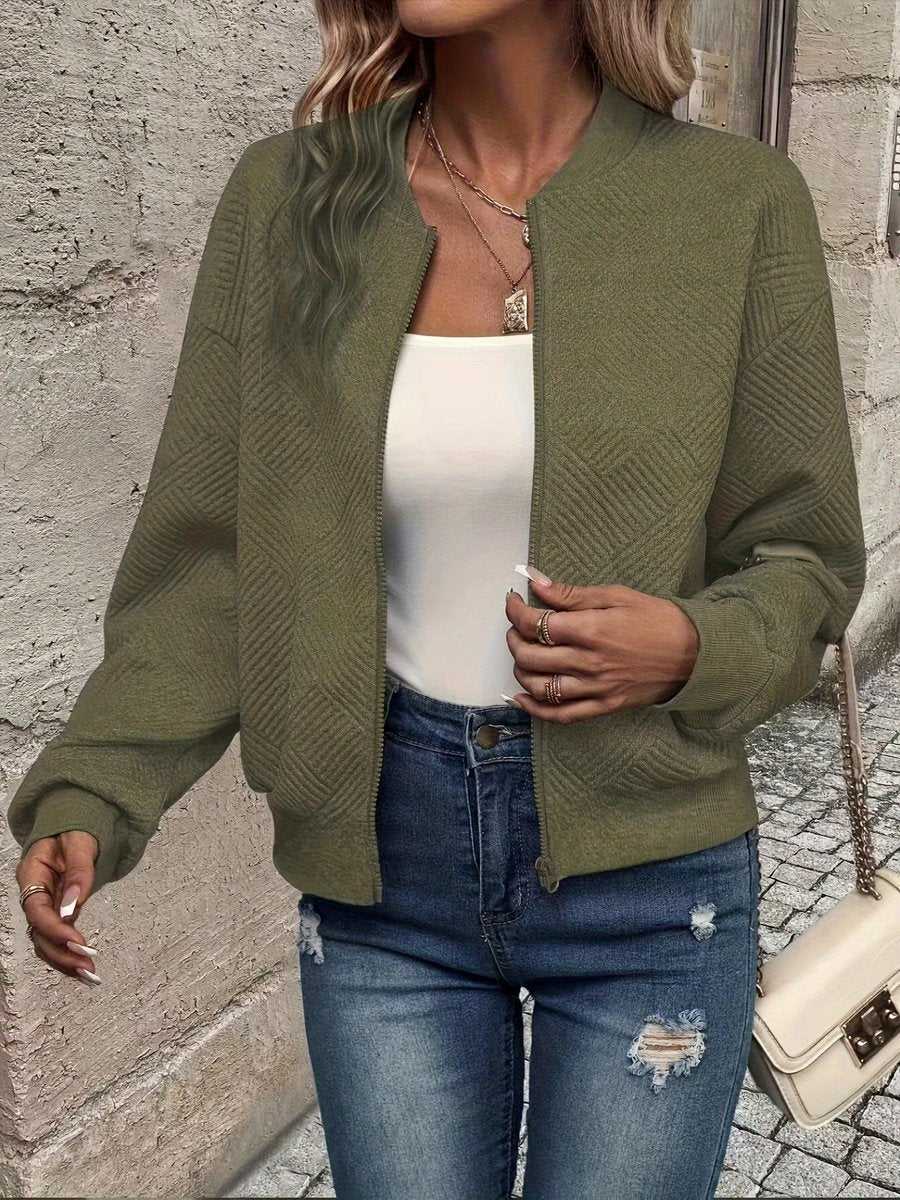 Bomber jacket acolchoada mulher com fecho de correr e tecido texturizado estruturado