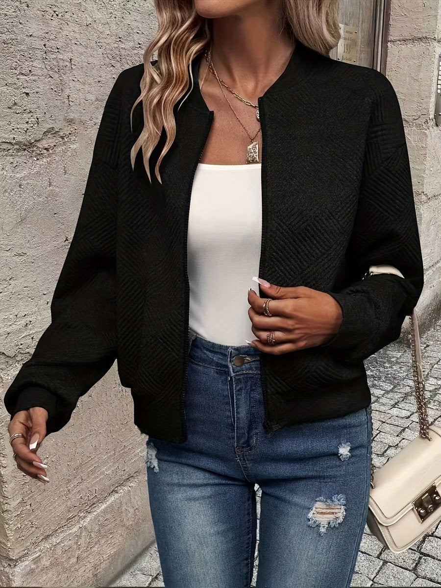 Bomber jacket acolchoada mulher com fecho de correr e tecido texturizado estruturado