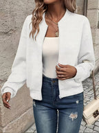 Bomber jacket acolchoada mulher com fecho de correr e tecido texturizado estruturado