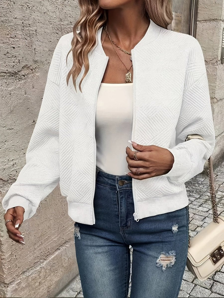 Bomber jacket acolchoada mulher com fecho de correr e tecido texturizado estruturado