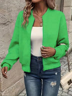 Bomber jacket acolchoada mulher com fecho de correr e tecido texturizado estruturado