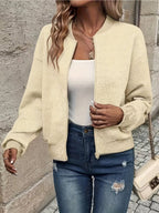 Bomber jacket acolchoada mulher com fecho de correr e tecido texturizado estruturado