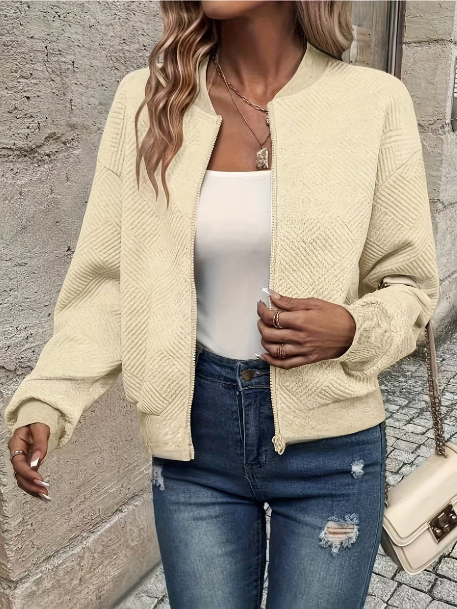 Bomber jacket acolchoada mulher com fecho de correr e tecido texturizado estruturado