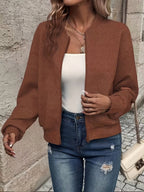 Bomber jacket acolchoada mulher com fecho de correr e tecido texturizado estruturado