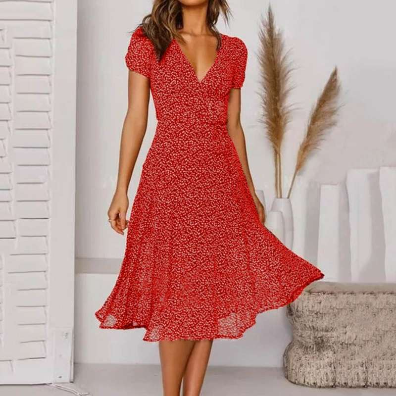 Vestido de Verão Floral | Corte A com Decote em V | Estampa Florida