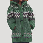 Casaco de malha feminino com padrão Fair Isle e capuz regular fit