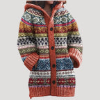 Casaco de malha feminino com padrão Fair Isle e capuz regular fit