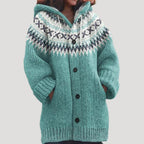 Casaco de malha feminino com padrão Fair Isle e capuz regular fit