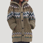 Casaco de malha feminino com padrão Fair Isle e capuz regular fit