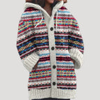 Casaco de malha feminino com padrão Fair Isle e capuz regular fit