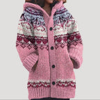 Casaco de malha feminino com padrão Fair Isle e capuz regular fit