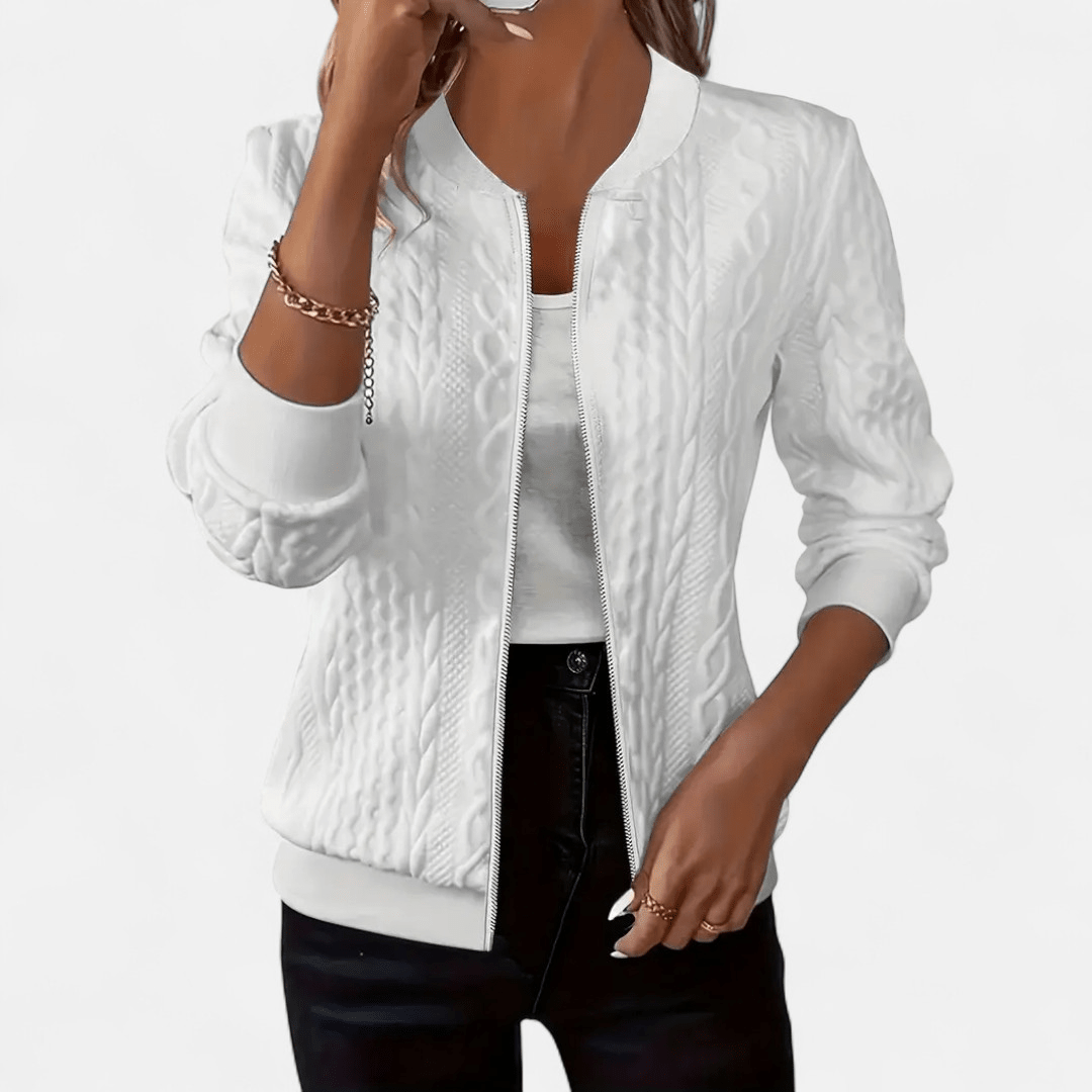 Cardigan feminino ajustado com padrão de cabo estruturado