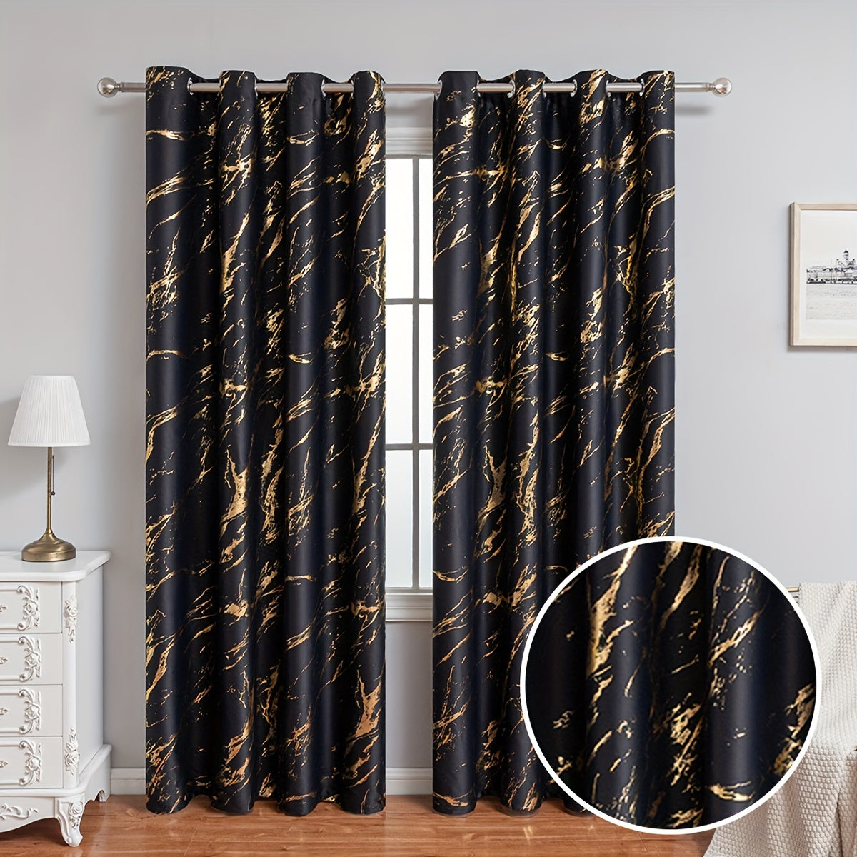 Cortinas blackout estampa mármore bronzeado 2 peças para sala e quarto, opacidade total