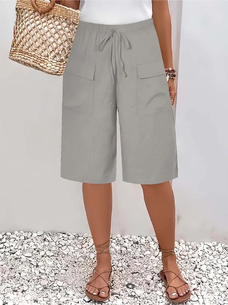 Calções femininos cintura elástica com cordão ajustável corte regular