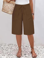 Calções femininos cintura elástica com cordão ajustável corte regular