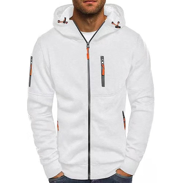 Sweater masculino com capuz em algodão e poliéster com dois bolsos frontais