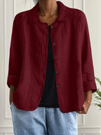 Cardigan feminino algodão linho leve estilo camisa corte relaxado