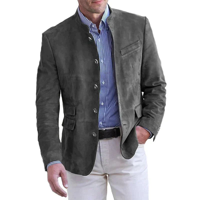 Blazer masculino colarinho alto corte clássico com botões