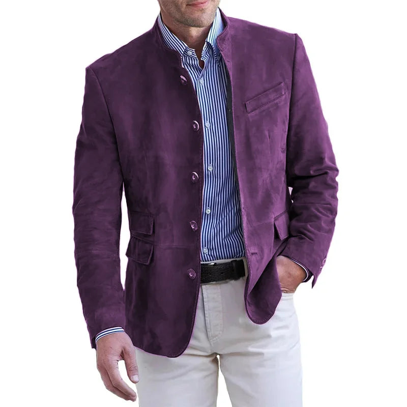 Blazer masculino colarinho alto corte clássico com botões