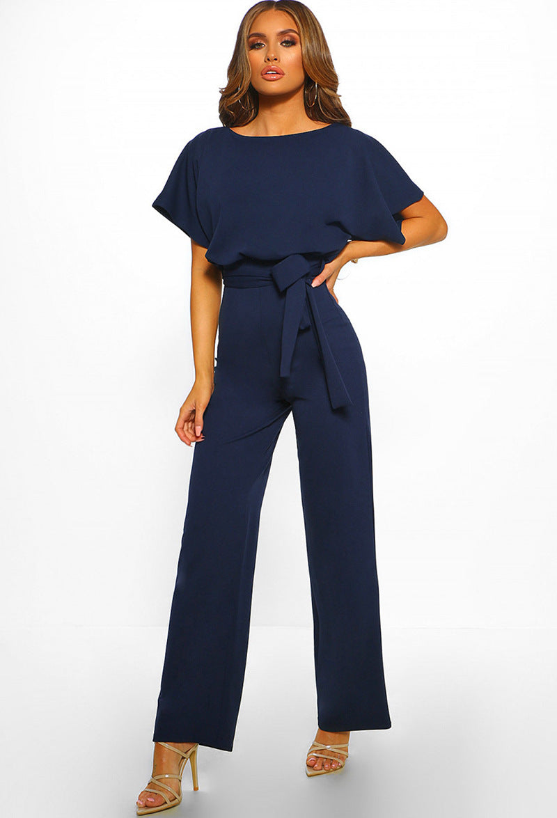 Macacão feminino elegante com cintura alta, disponível em várias cores